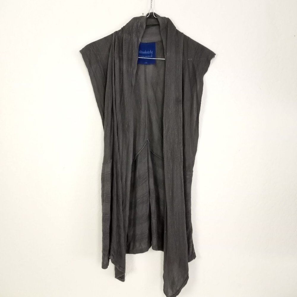 Absolutely Creative Worldwide Sheer Gray Open Front Sleeveless Cardigan Large